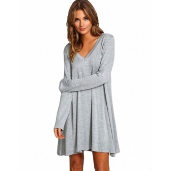 2015-Winter-New-Plus-Size-Women-Clothing-Casual-Long-Sleeve-V-Neck-Loose-Solid-Mini-Straight