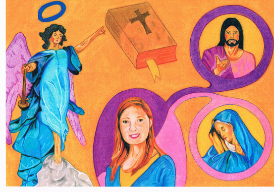 Aartsengel Gabriël wijst iemand de weg